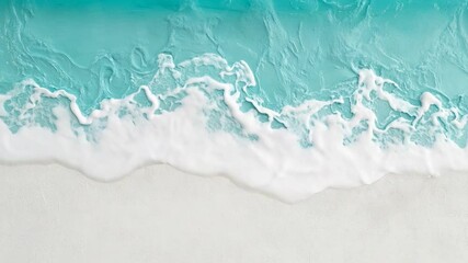 Poster - White foamy ocean waves are gently washing onto a pristine white sand beach in this textured painting, evoking a sense of tranquility and the beauty of coastal landscapes