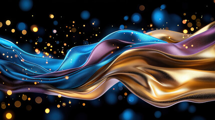 Poster - Colorful fabric waves with vibrant lights shimmer in dark background