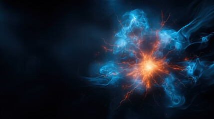Poster - Bright explosion of blue and orange energy against dark background
