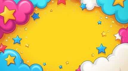 Fototapete - Yellow background with stars and clouds in pop art retro comic style. 7