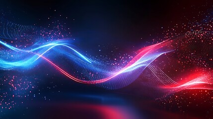 Poster - Abstract Red Blue Energy Waves Digital Art Background Design