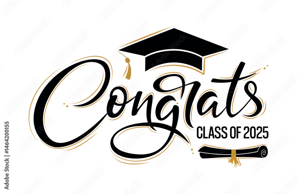Class of 2025 Congrats greeting sign with academic cap and diploma ...