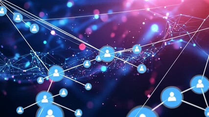 Poster - Networked Connections: A dynamic illustration of interconnected individuals within a sprawling digital web.