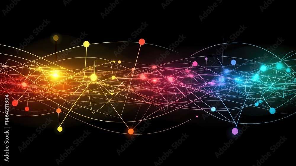 Abstract neural network diagram with layered nodes and pulsing ...