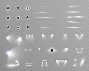 Poster - Set of light spotlight effects.Lens flare, explosion,sparkle, dust,line,solar flare, spark and stars.
