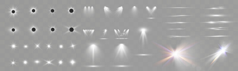 Poster - Set of light spotlight effects.Lens flare, explosion,sparkle, dust,line,solar flare, spark and stars.
