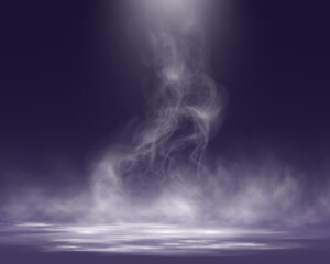 Poster - Abstract white smoke or steam rising in spotlight on dark background, mystical vapor effect.
