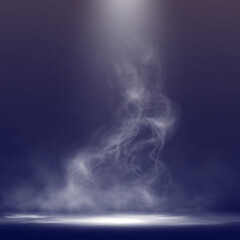 Poster - Abstract white smoke or steam rising in spotlight on dark background, mystical vapor effect.
