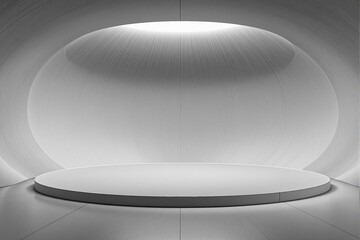 Poster - Minimal round stage in futuristic interior, smooth monochrome style, neutral background, concept of modern architecture and creative design. Ai generative