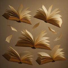 Poster - Softly Opening Books Flying in Air with Gentle Lighting and No Background