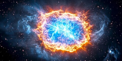 Aufkleber - a stunning view of a cosmic explosion in space. bright colors of blue and orange create a mesmerizin