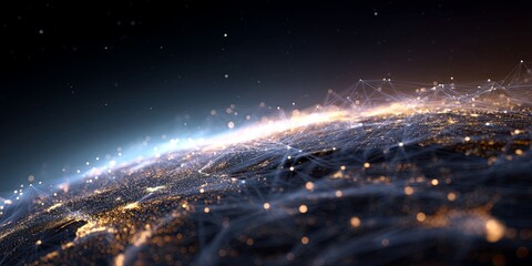 Aufkleber - Abstract representation of network connections over planet Earth showcasing a vibrant digital landscape with starry night sky and glowing nodes