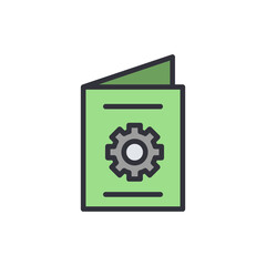 Poster - Open technical manual with gear, illustration for engineering information