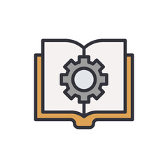 Poster - Engineering Manual Open Book with Gear Outline Icon Symbol on White Background