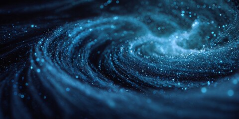 Leinwandbilder - Abstract swirling particles in deep blue tones, creating a sense of depth, motion, and vibrancy, suitable for digital art or technology backgrounds