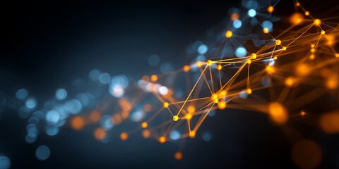 Aufkleber - Abstract digital background featuring glowing blue and orange nodes with connecting lines, representing technology, data processing, and information flow