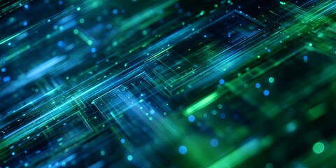 Aufkleber - Abstract Digital Background with Blue and Green Shapes, Geometric Patterns, and Technology-Inspired Design Elements for Modern Visuals