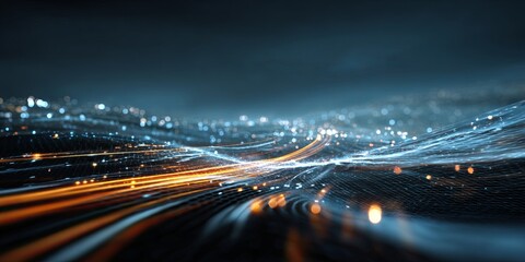 Aufkleber - Futuristic Digital Landscape with Neon Light Trails and Motion Blur Effect in Abstract Virtual Environment for Technology and Innovation Themes