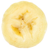 Banana slice isolated png. Sliced banana on white or transparent background. Cut banana no background. Round slice top view. Transparent png.