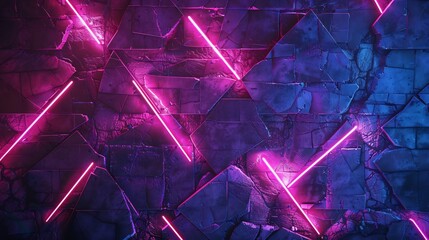 Poster - Abstract neon lights illuminating a textured stone wall in dynamic patterns