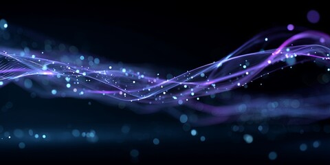 Aufkleber - Abstract digital wave with glowing particles, connecting lines, blue and purple tones against a black background, representing data flow and technology concepts