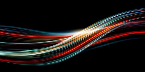 Fototapete - Abstract Colorful Light Trails Flowing Towards a Bright Central Point, Representing Energy, Motion, and Digital Innovation in a Dark Background