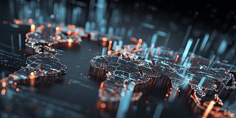 Aufkleber - Futuristic Data Visualization with World Map and Server Database Elements for Digital Technology Concepts and Online Connectivity Illustrations