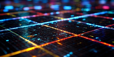 Poster - Futuristic Digital Abstract Background with Colorful Grid Pattern and LED Light Effects for Technology and Innovation Themes