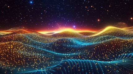 Wall Mural - Abstract Digital Landscape With Glowing Colors And Light