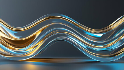 Poster - Abstract Shiny Metallic Wave in Gold and Silver Colors