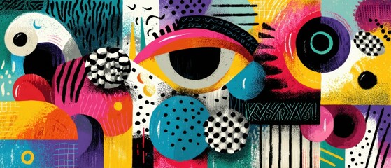 Wall Mural - vibrant abstract eye illustration with geometric shapes and bold colors in a modern art style, creat