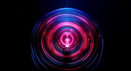 Aufkleber - vibrant pink and blue concentric circles radiate outwards from a central light source in a dark back