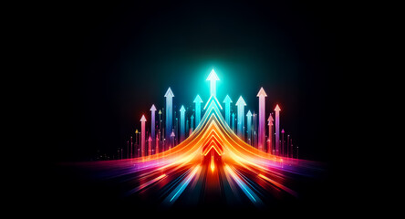 Aufkleber - glowing arrows ascend, forming a vibrant, upward-trending path of light and energy against a dark ba