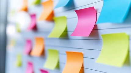 Poster - Colorful Sticky Notes for Business Collaboration and Brainstorming on Whiteboard in An Office.