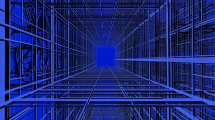 Wall Mural - Abstract Blue Geometric Tunnel Structure