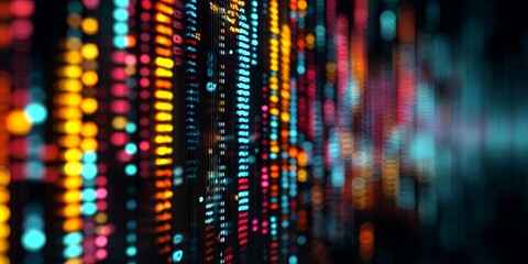 Fototapete - Abstract Code Display with Colorful Glows on Dark Background for Technology, Programming, and Digital Art Concepts