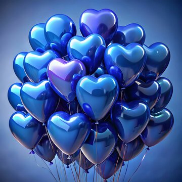 Heart-Shaped Indigo Balloons Floating in the Air