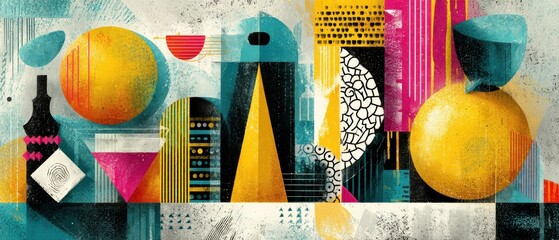 Poster - Vibrant abstract geometric shapes in a colorful and modern artistic composition with retro and contemporary design elements