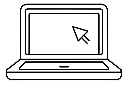 Laptop computer icon with an arrow suggests digital communication or internet technology on a notebook display