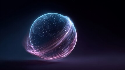 Poster - Abstract glowing sphere with swirling trails on a dark background design