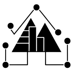 Poster - Data analysis chart diagram with triangles and bars connected by lines and circles icon vector isolated on transparent background