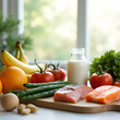 © Natalia - Healthy Balanced Diet Food Ingredients on Wooden Table