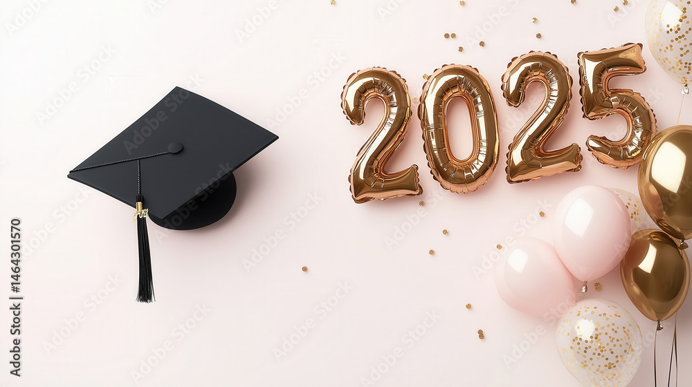 Graduation theme with a black academic cap and golden foil number ...