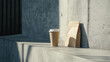© VikaKa - Mockup scene with a brown paper coffee cup and a brown paper bag