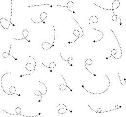 Poster - Hand drawn dotted arrows. Hand drawn freehand different curved lines, swirls arrows. Curved arrow line. Doodle, sketch style.