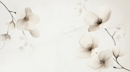 Poster - A hand-painted simple floral pattern with delicate watercolor flowers, softly blending into a neutral-toned background