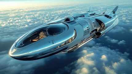 Poster - A highly detailed 3D model of a futuristic spaceship, rotating slowly in space, demonstrating the precision and complexity of computer graphics.