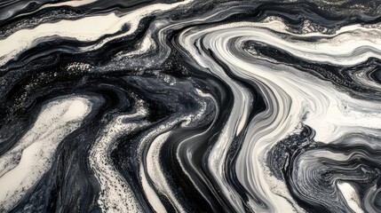 Poster - A hypnotic ink-swirling fluid effect with black and white streaks creating a striking monochromatic pattern.