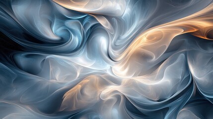 Poster - A hypnotic smoke-like fluid background with soft grey and blue tendrils swirling in a delicate, airy motion.