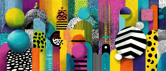 Poster - vibrant abstract geometric shapes background with bold colors and playful patterns, creating a moder